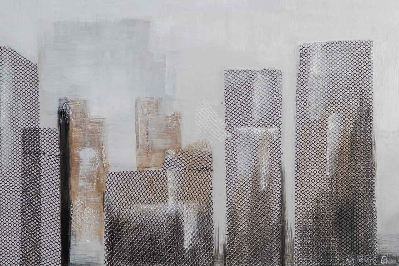 Handgeschilderd schilderij 'Between Skyscrapers' 120x40cm | incl. certificaat van echtheid in de ruimte.