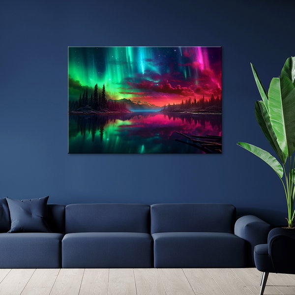 Kunstdruck auf Leinwand 'Aurora Borealis Over Tranquil Lake 1'