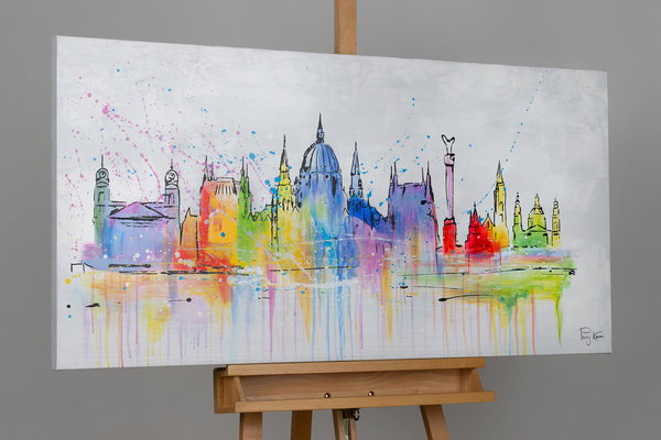 Handgemaltes Gemälde 'Budapest Skyline Silhouette' 120x60cm | inkl. Echtheitszertifikat