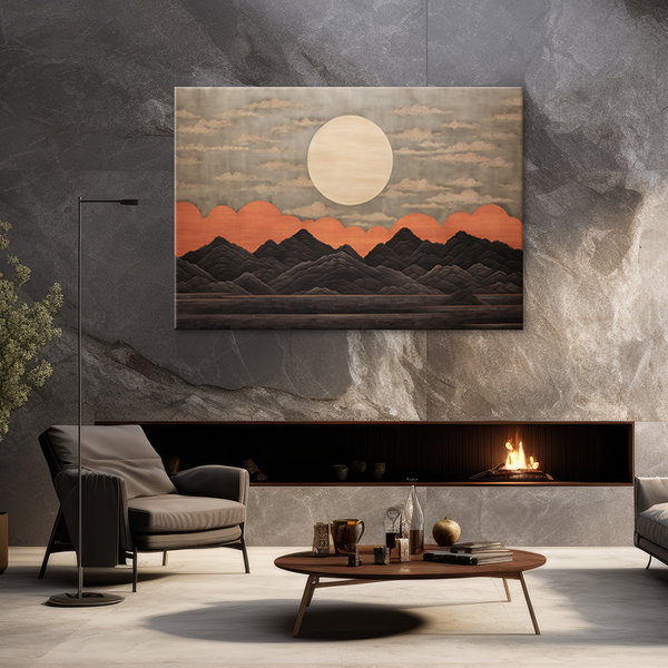 Kunstdruck auf Leinwand 'Full Moon Mountain Landscape'