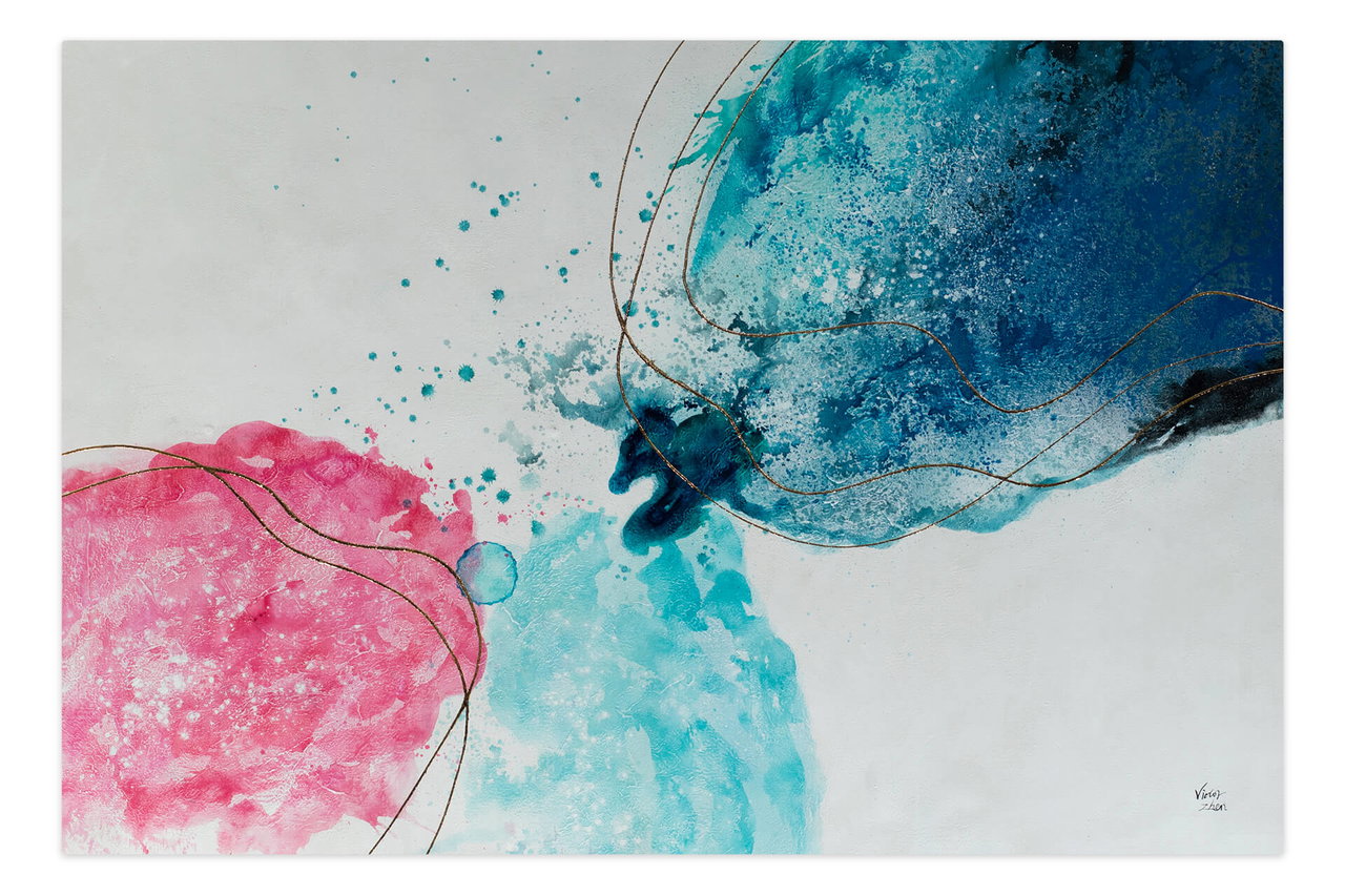 Olieverf schilderijen 'Touch of Aquarelle' | Handgeschilderd unicum 180x120cm komt in de ruimte goed tot zijn recht.