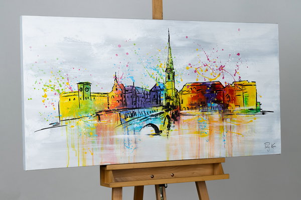 Handgemaltes Gemälde ' Zurich Skyline Silhouette' 120x60cm | inkl. Echtheitszertifikat