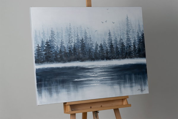 Handgemaltes Gemälde 'Tannen im Nebel' 100x75cm | inkl. Echtheitszertifikat