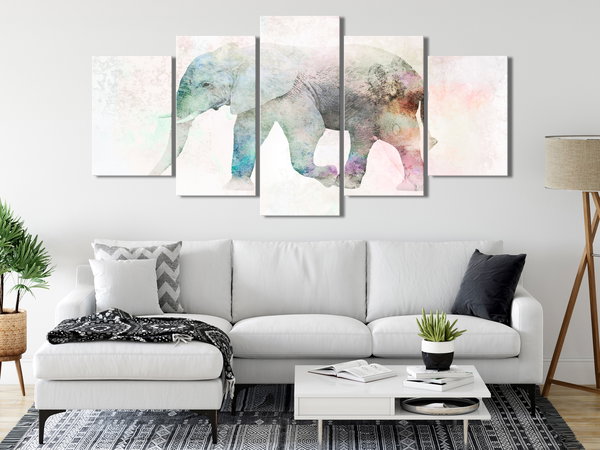 Kunstdruck auf Leinwand 'Painted Elephant (5-teilig) Wide'