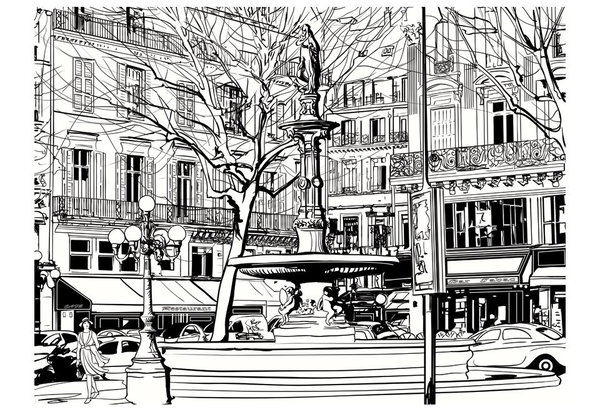 Tapete 'Sketch of parisian fountain'