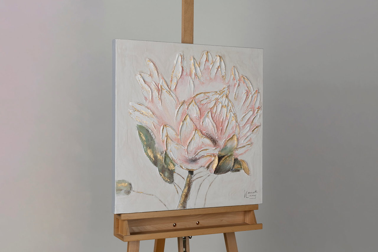 Handgeschilderd schilderij 'Pink Tenderness' 60x60cm | incl. certificaat van echtheid komt in de ruimte goed tot zijn recht.