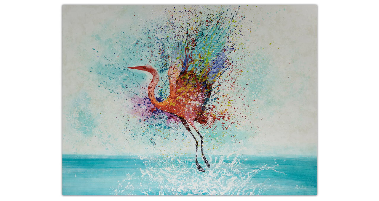 XXL Olieverf schilderijen 'Colors of Heron' | Handgeschilderd unicum in de ruimte.