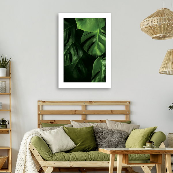 Kunstdruck auf Leinwand 'Monstera Leaves with Dew 1'