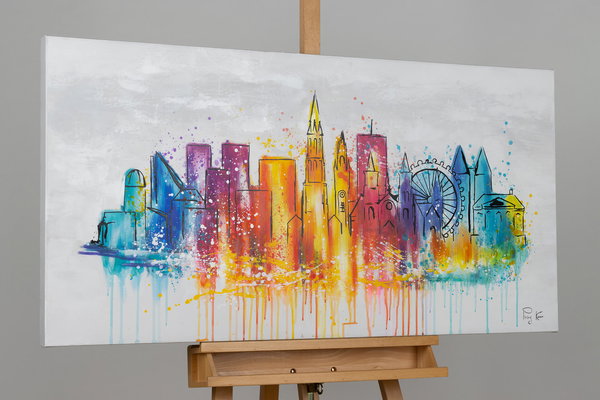 Handgemaltes Gemälde 'Den Haag Skyline Silhouette' 120x60cm | inkl. Echtheitszertifikat