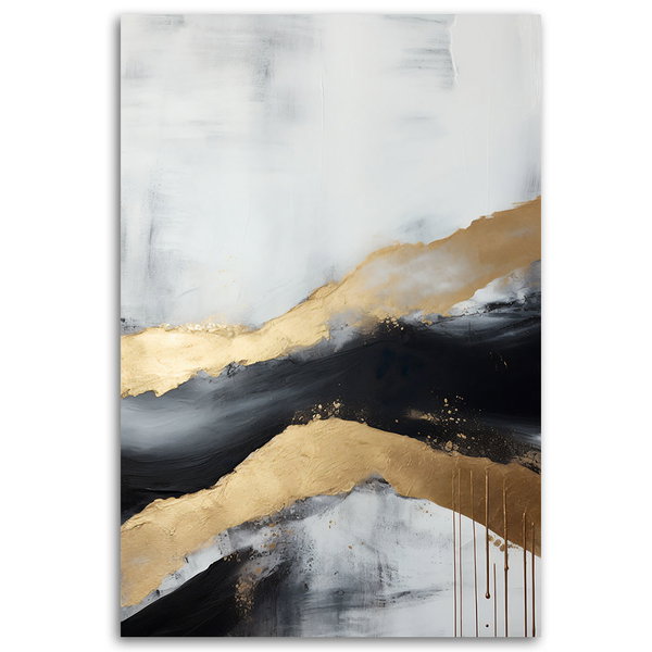 Kunstdruck auf Leinwand 'Golden Waves on Monochrome 1'