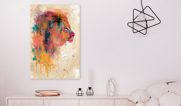 Kunstdruck auf Leinwand 'Watercolor Lion Vertical'