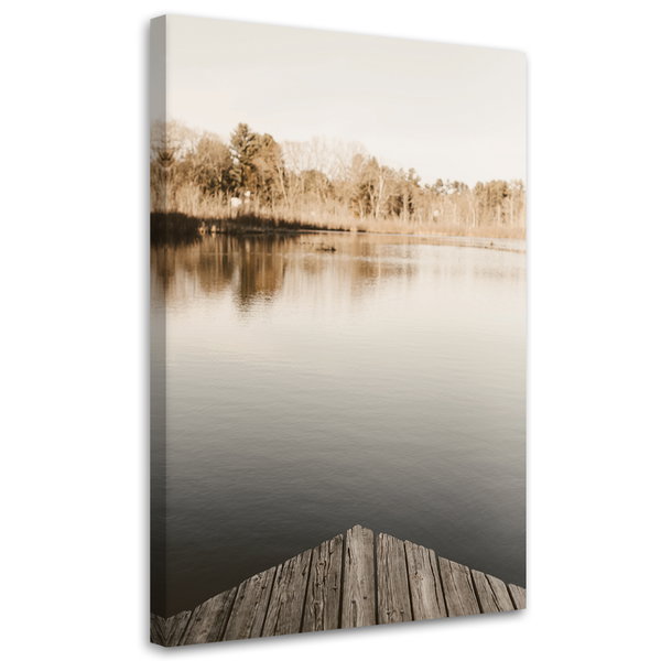 Kunstdruck auf Leinwand 'Rustic Wooden Pier Over Calm Lake'