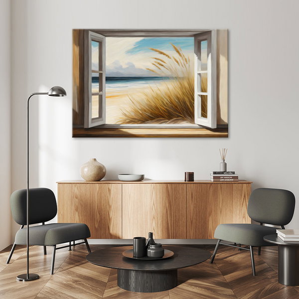 Kunstdruck auf Leinwand 'Window Beach View'