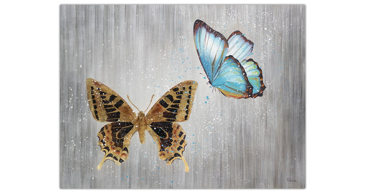XXL Olieverf schilderijen 'Butterfly Love' | Handgeschilderd unicum komt in de ruimte goed tot zijn recht.