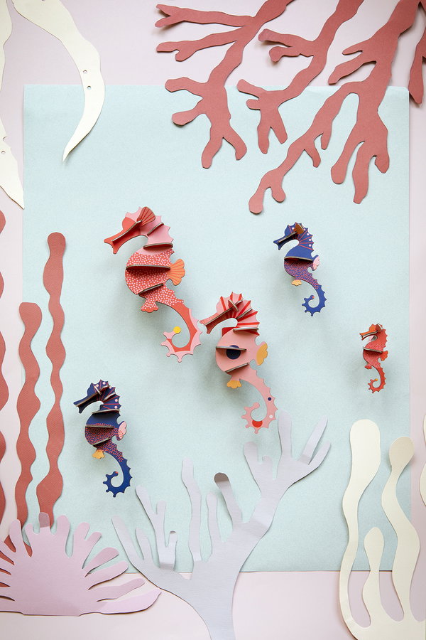 Wanddeko Papier 'Seepferdchen-Set'