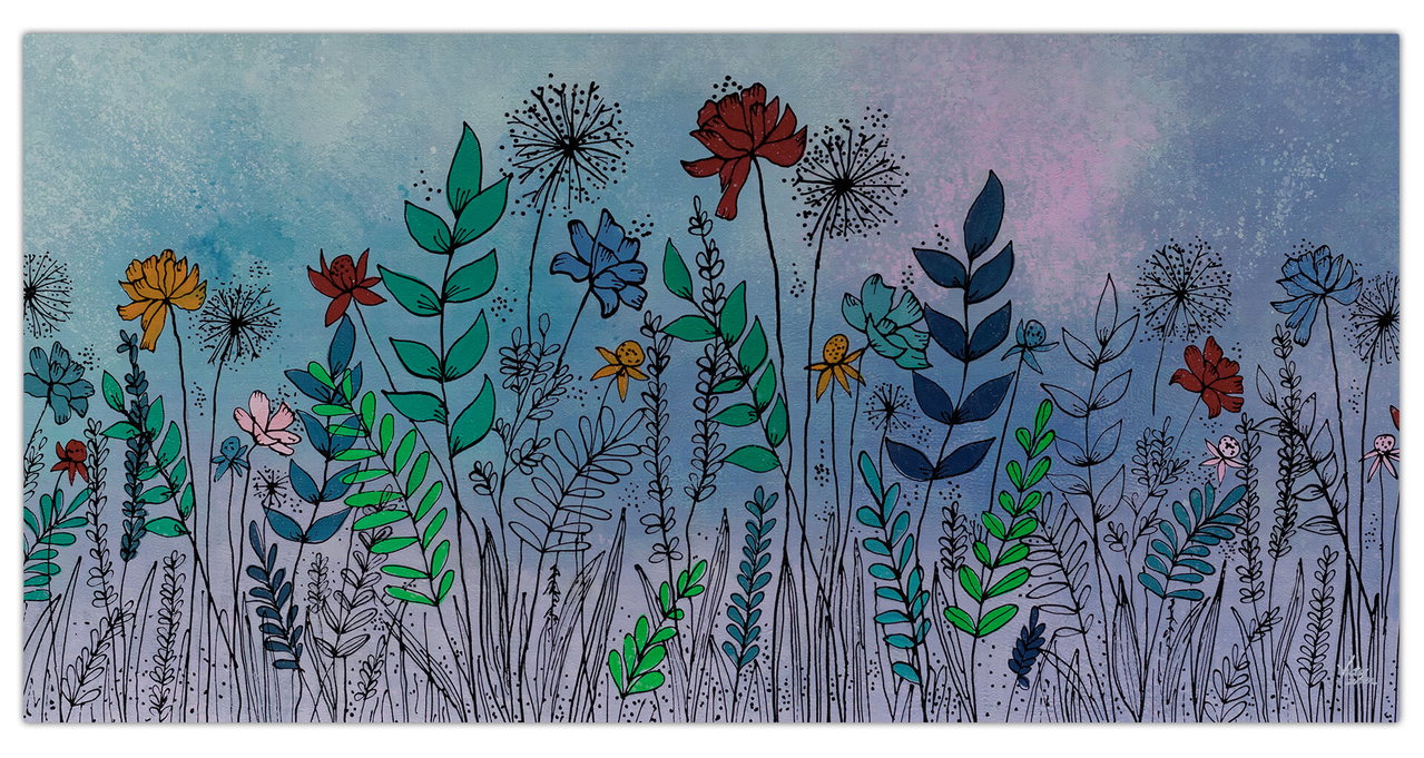 XXL Olieverf schilderijen 'Colourful Spring Meadow' | Handgeschilderd unicum komt in de ruimte goed tot zijn recht.