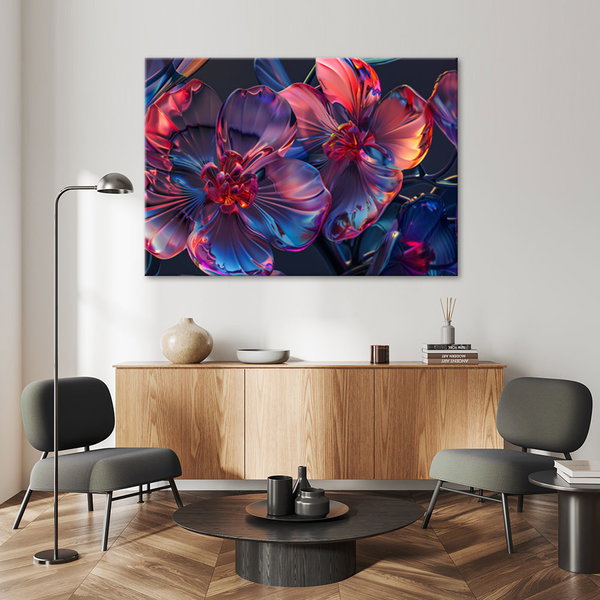 Kunstdruck auf Leinwand 'Neon Prism Blossoms 3'