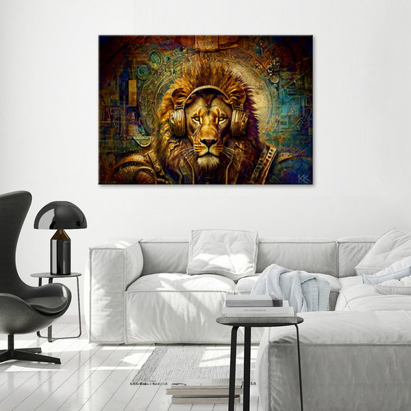 Kunstdruck auf Leinwand 'Cyber Lion DJ Vibes 1'