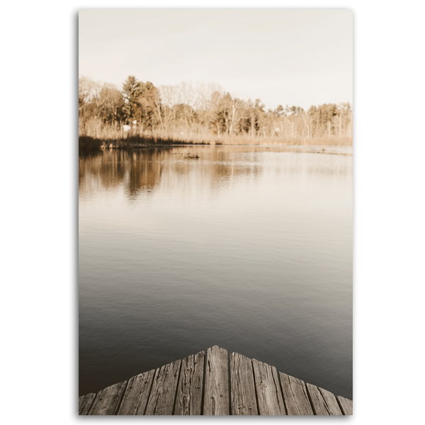 Kunstdruck auf Leinwand 'Rustic Wooden Pier Over Calm Lake'