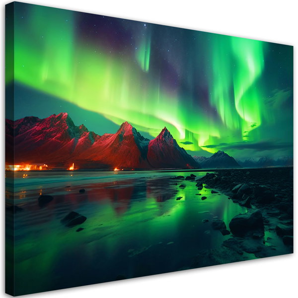 Kunstdruck auf Leinwand 'Aurora Borealis Over Tranquil Lake 2'