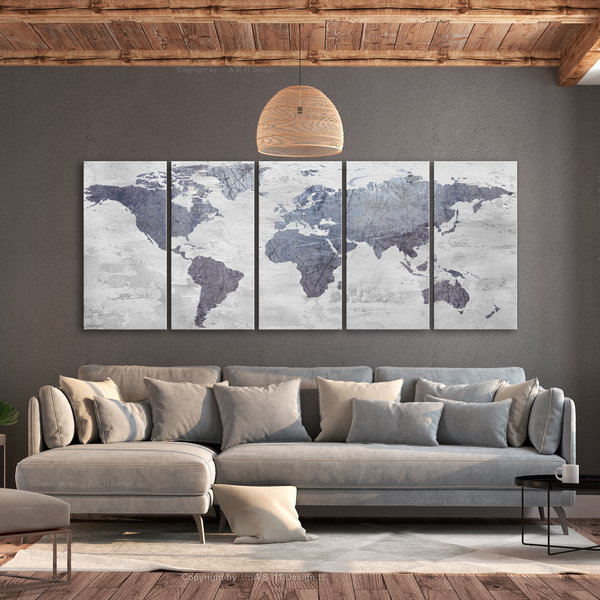 Kunstdruck auf Leinwand 'Concrete World Map (5-teilig) Narrow'