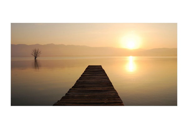 Tapete 'Brücke, See, Sonnenuntergang ...'