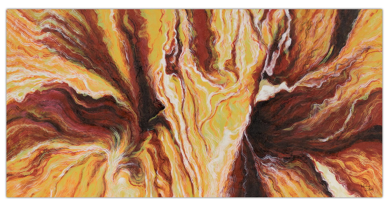 XXL Schilderij 'Heart of the Bloom' | Handgeschilderd unicum komt in de ruimte goed tot zijn recht.
