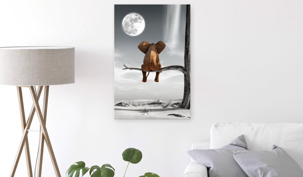 Kunstdruck auf Leinwand 'Elephant and Moon Vertical'