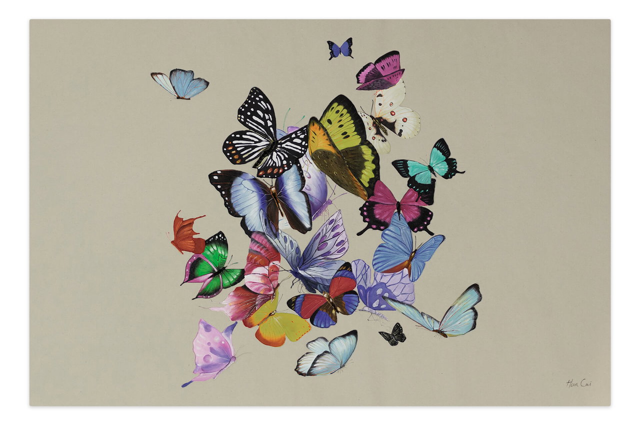 XXL Olieverf schilderijen 'Laughing Butterflies' | Handgeschilderd unicum in de ruimte.