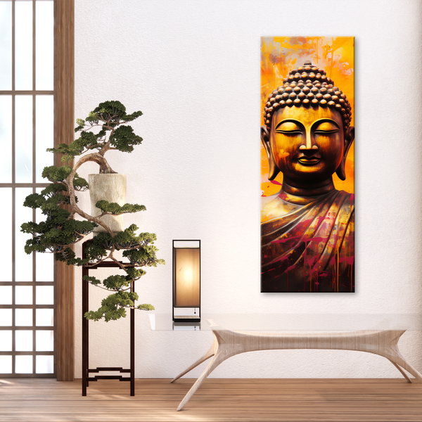 Kunstdruck auf Leinwand 'Buddha in Yellow Background'