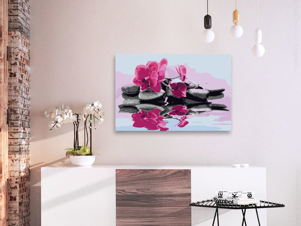 Malen nach Zahlen für Erwachsene 'Orchidee mit Zen Steinen (Wasserspiegelung)'