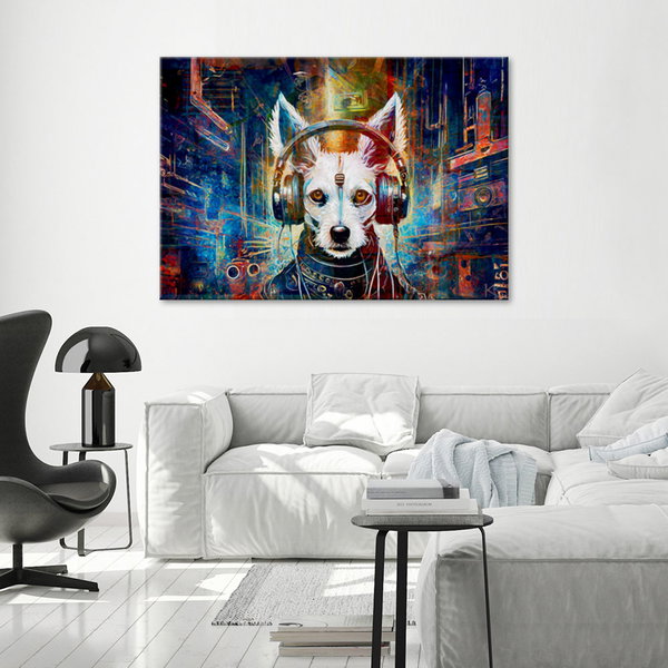 Kunstdruck auf Leinwand 'Cyber Canine DJ Vibes 2'