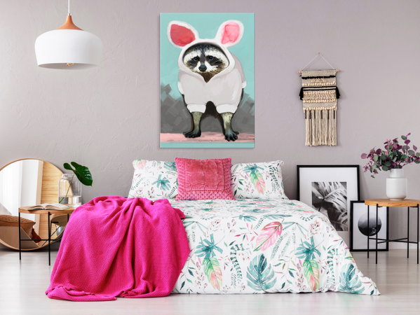 Umjetnički print na platnu 'Raccoon or Hare? Vertical'