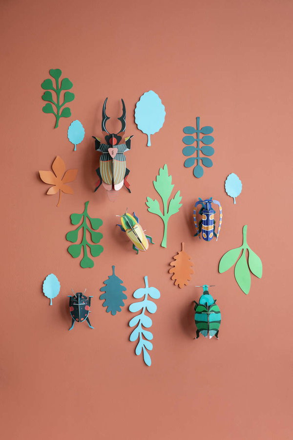 Wanddeko Papier 'Leuchtendes Käfer-Set'