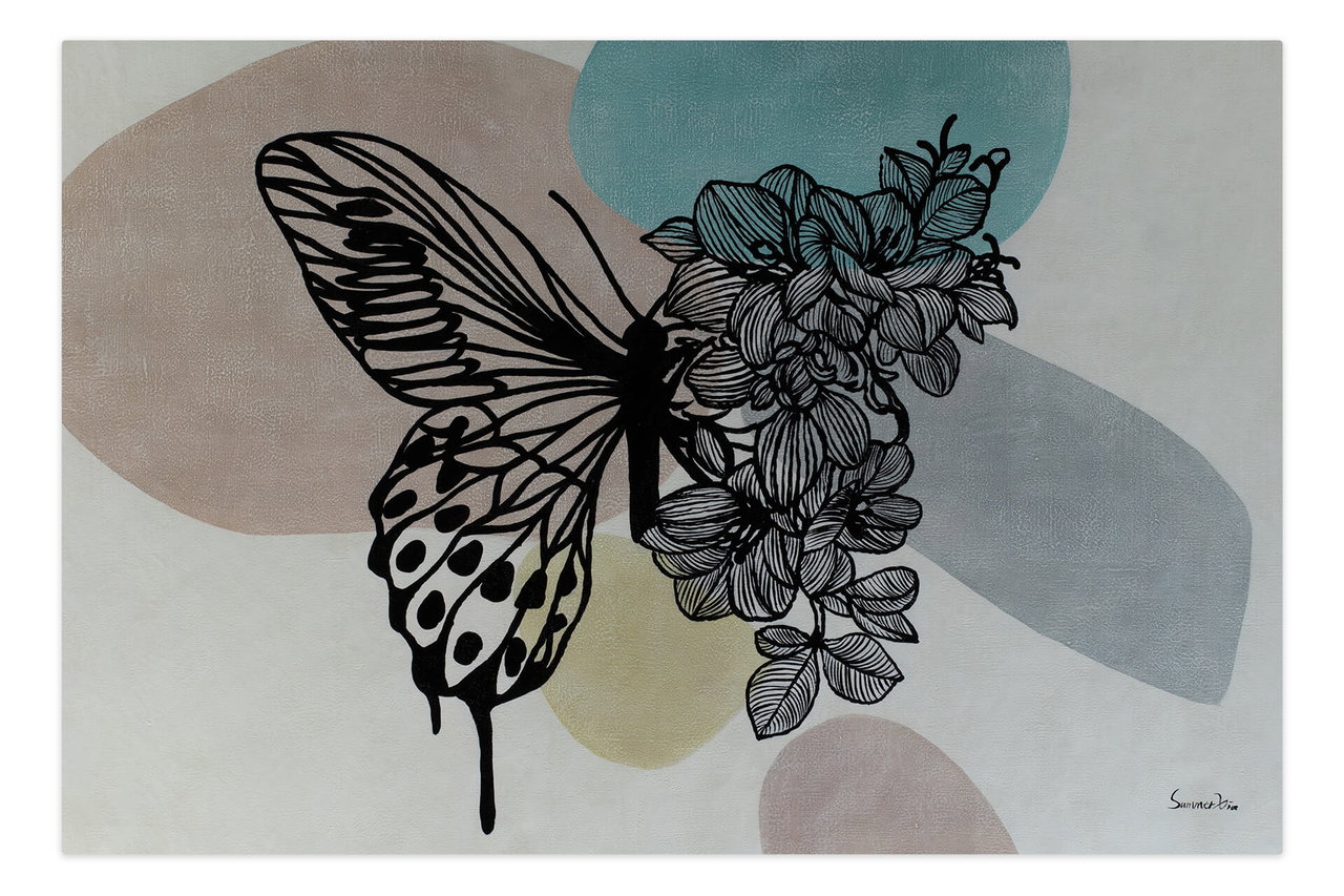Olieverf schilderijen 'Floral Metamorphosis' | Handgeschilderd unicum 180x120cm komt in de ruimte goed tot zijn recht.