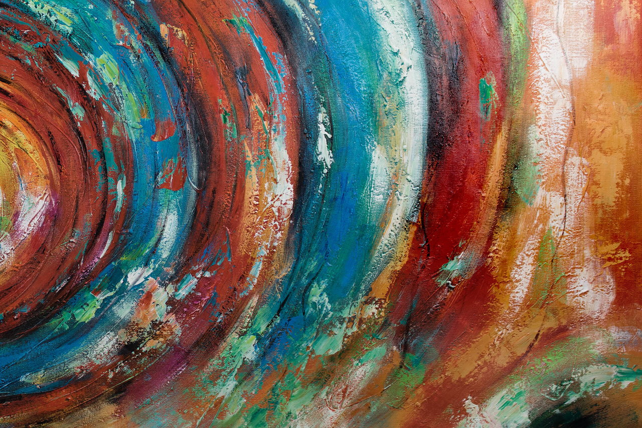 XXL Olieverf schilderijen 'Vortex of Colours' | Handgeschilderd unicum komt in de ruimte goed tot zijn recht.