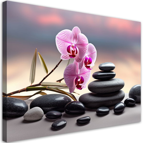 Kunstdruck auf Leinwand 'Zen Orchid with Balance Stones'