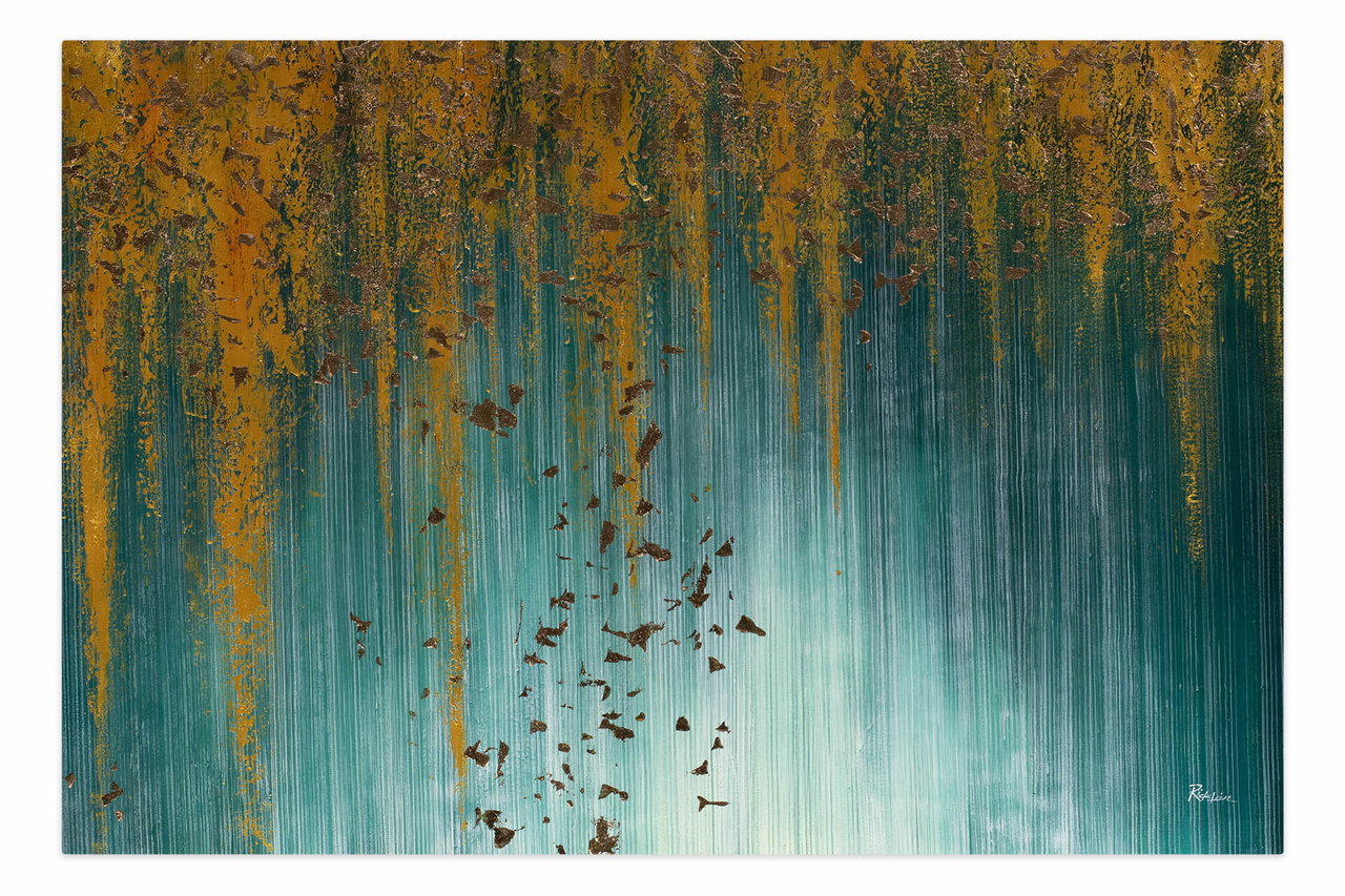 Olieverf schilderijen 'Flowstone Magic' | Handgeschilderd unicum 180x120cm komt in de ruimte goed tot zijn recht.