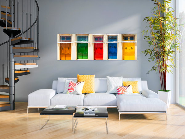 Kunstdruck auf Leinwand 'Colourful Doors'