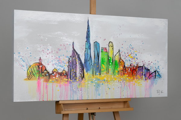 Handgemaltes Gemälde 'Dubai Skyline Silhouette' 120x60cm | inkl. Echtheitszertifikat