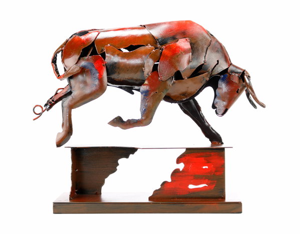 Sculpture en métal 'Power of the Bull' 39x48x12cm