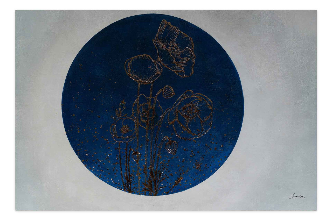 Olieverf schilderijen 'Blossoms in the Circle' | Handgeschilderd unicum 180x120cm komt in de ruimte goed tot zijn recht.