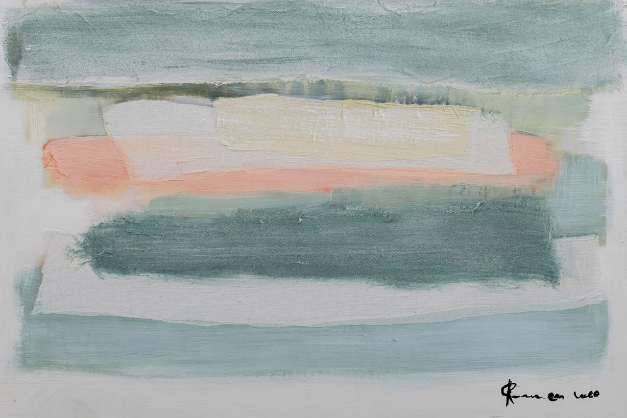 Handgeschilderd schilderij 'Colours of Sunrise' 75x100cm | incl. certificaat van echtheid in de ruimte.