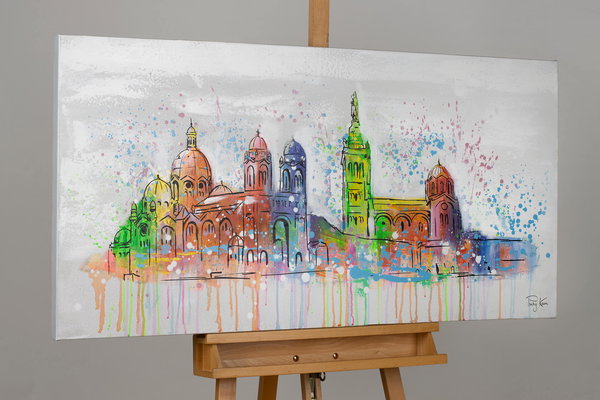 Handgemaltes Gemälde 'Marseille Skyline Silhouette' 120x60cm | inkl. Echtheitszertifikat