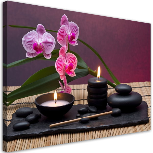 Canvas Poster 'Spa Candles with Orchids and Stones'