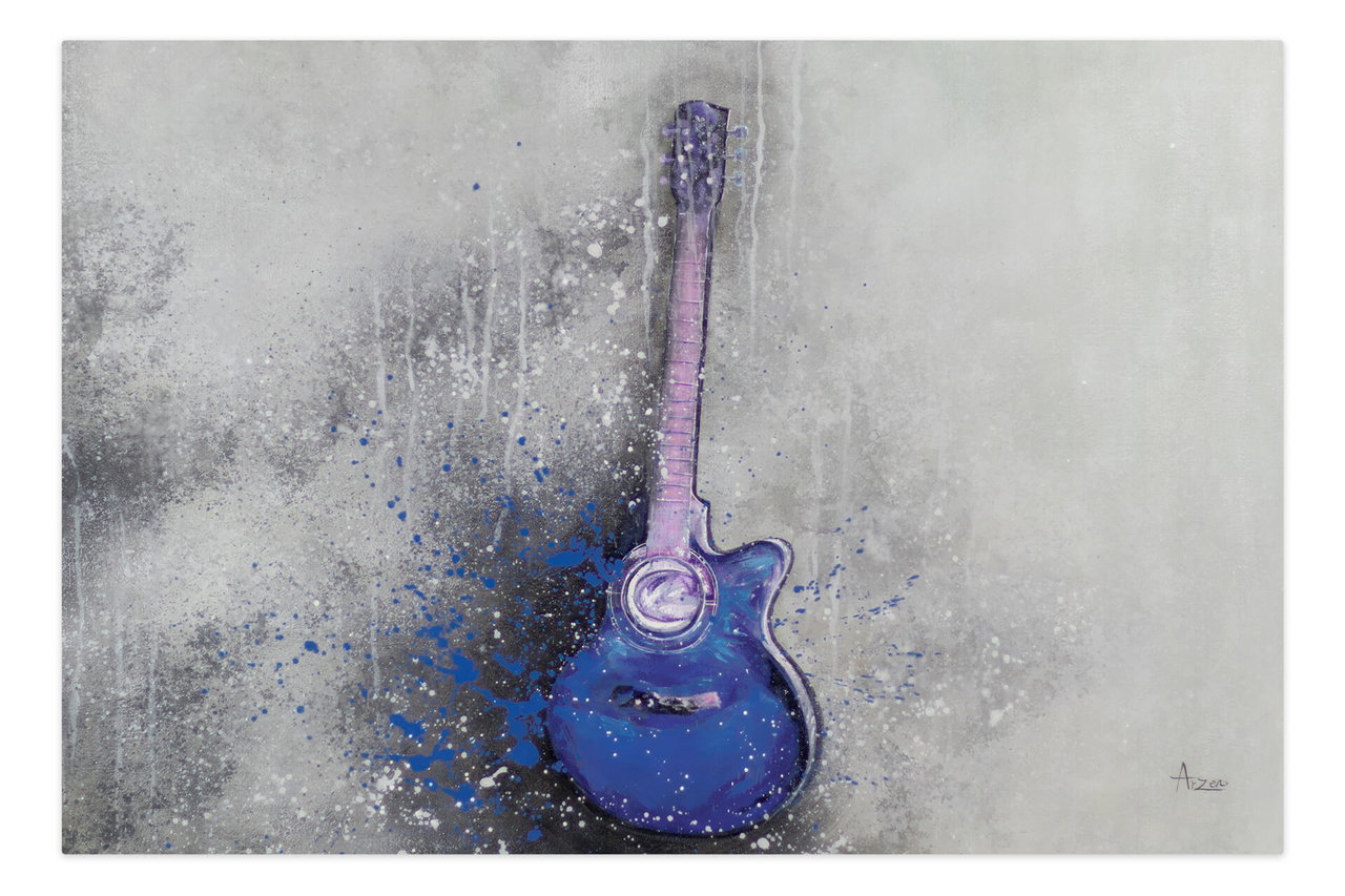 XXL Olieverf schilderijen 'Blue Guitar Solo' | Handgeschilderd unicum in de ruimte.