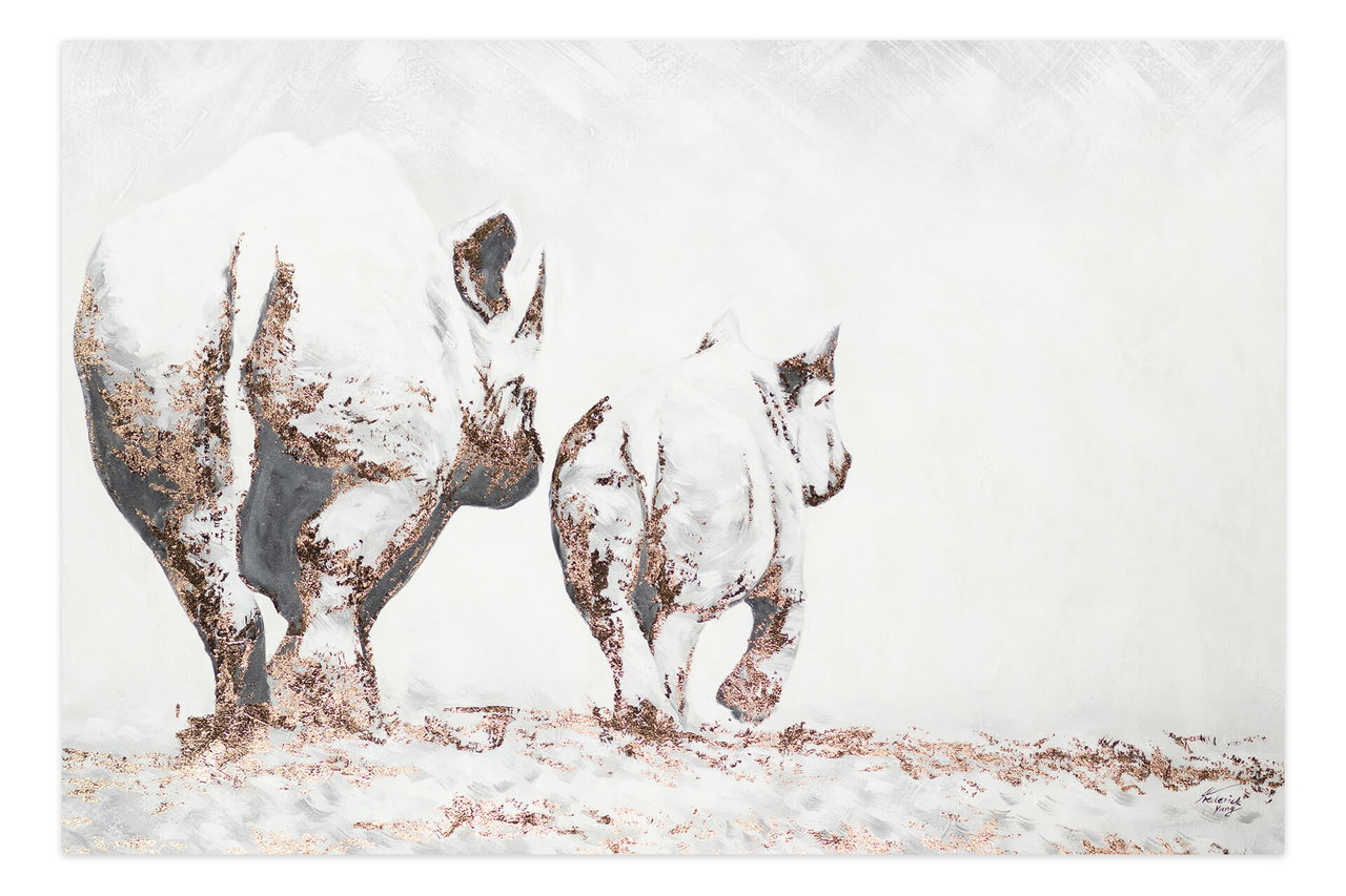 XXL Olieverf schilderijen 'Rhino Journey' | Handgeschilderd unicum in de ruimte.