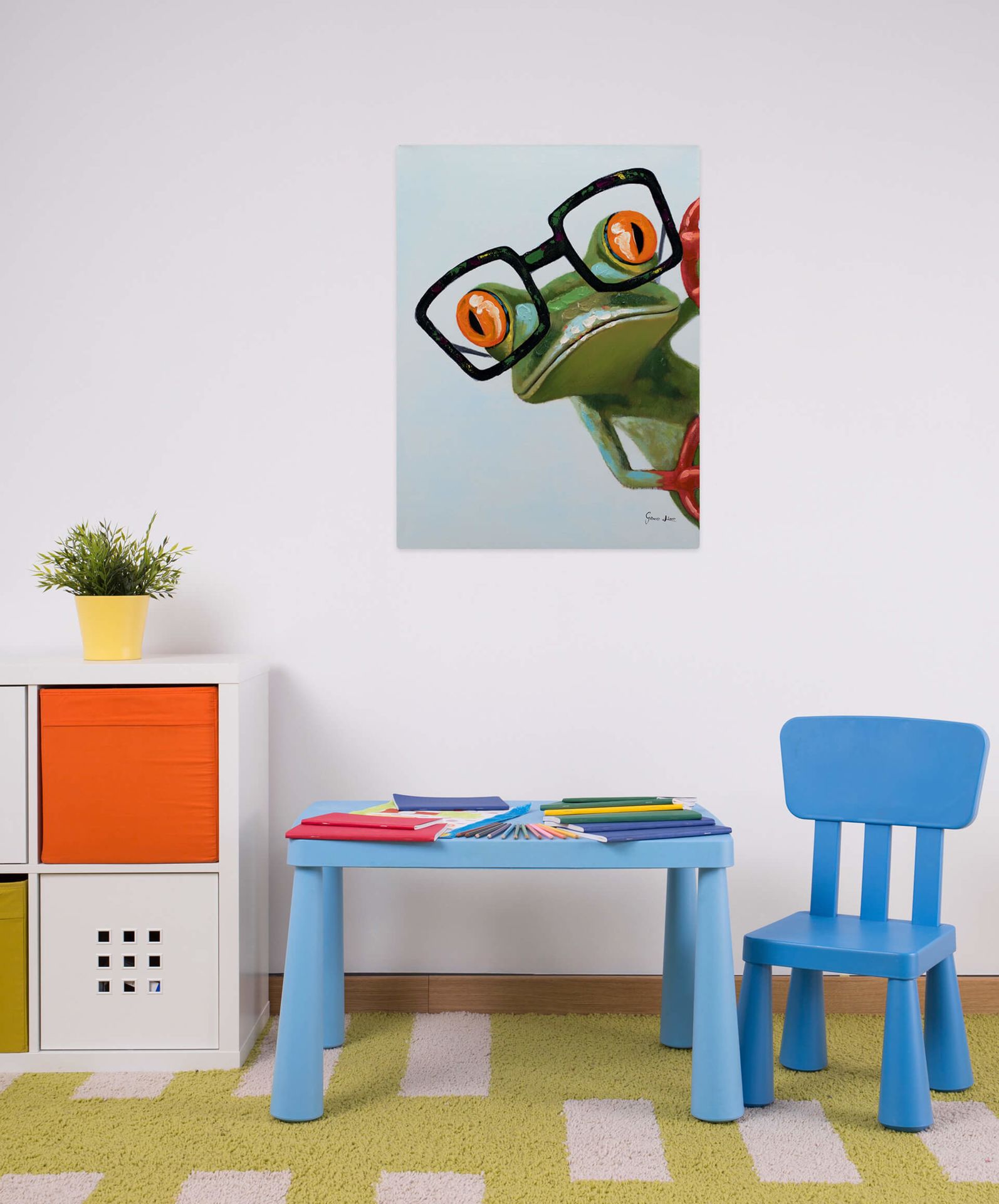 手書き油絵 Glasses Frog 絵画 インテリア 油彩画 手書き油絵 glasses frog 額付 絵画 インテリア 油彩画