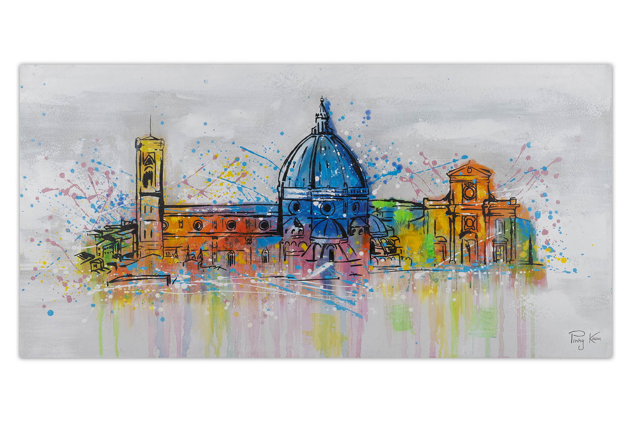 Handgeschilderd schilderij 'Florence Skyline Silhouette' 120x60cm | incl. certificaat van echtheid komt in de ruimte goed tot zijn recht.
