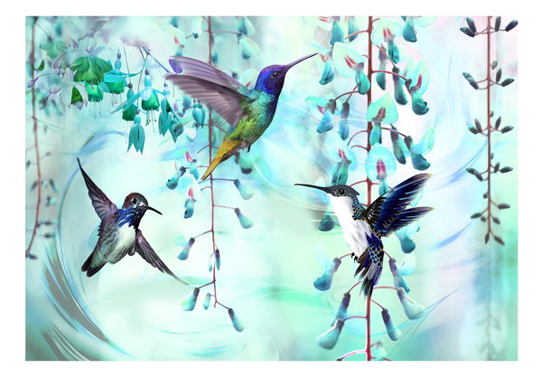 Selbstklebende Tapete 'Flying Hummingbirds (Green)'